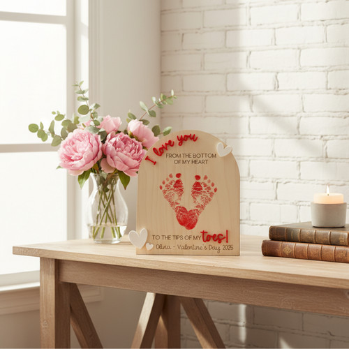 Baby Footprint Heart Wood Sign, Valentine's Keepsake Gift - Personalize Wall Art