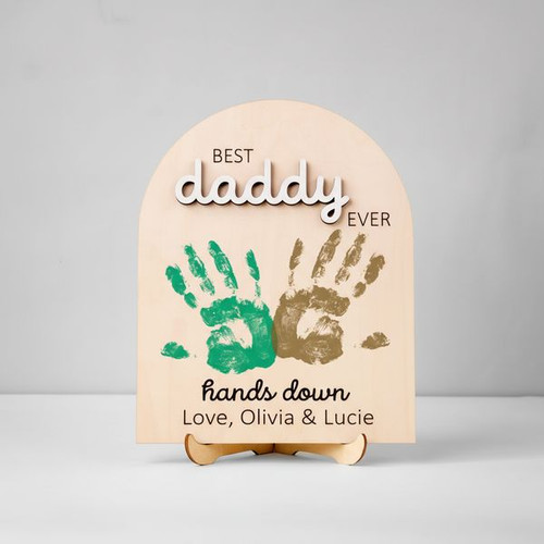 Handprint Memory Wood Sign - Personalized Gift for Dad or Papa - Personalize Wall Art
