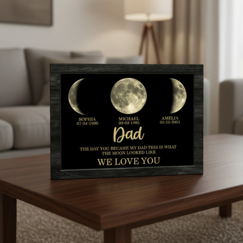 Moon Phase Wood Sign - The Day You Became My Dad Custom Frame - Personalize Wall Art