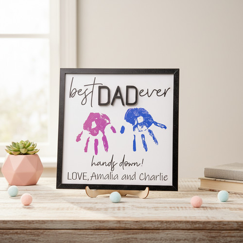 Personalized 'Hands Down' Handprint Wood Sign for Dad Papa - Personalize Wall Art