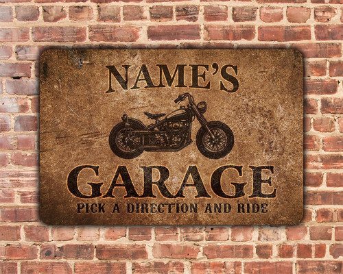 Personalized Motorcycle Garage Decor - Custom Vintage Tin Sign - Personalize Wall Art
