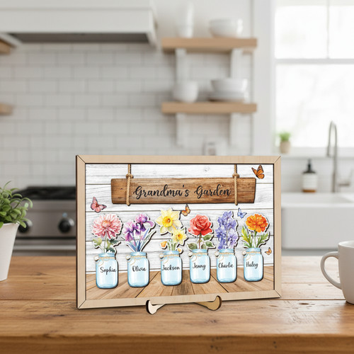 Treasured Birth Flower Wood Sign - Personalized Gift for Mom - Personalize Wall Art