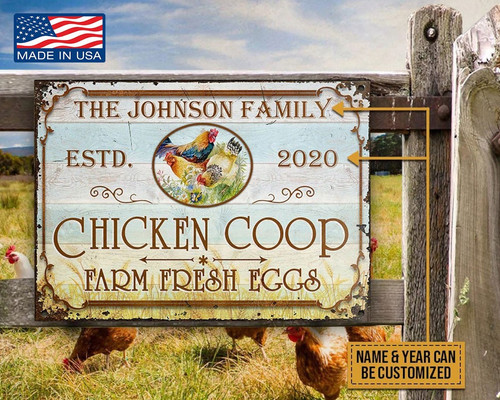 USA Made Personalized Vintage Tin Sign for Your Chicken Coop - Personalize Wall Art