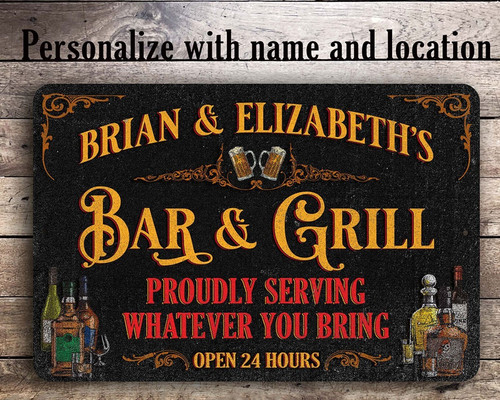 Vintage Tin Sign: Custom Bar & Grill Personalized Metal Plaque - Personalize Wall Art