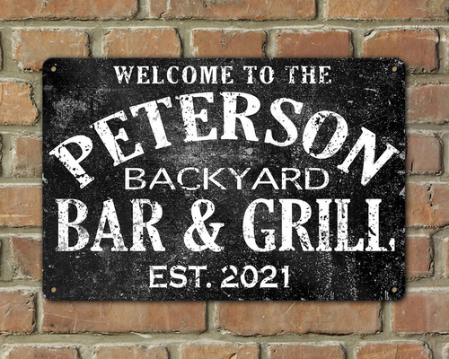 Your Custom Bar & Grill Oasis Vintage Tin Sign for the Backyard - Personalize Wall Art