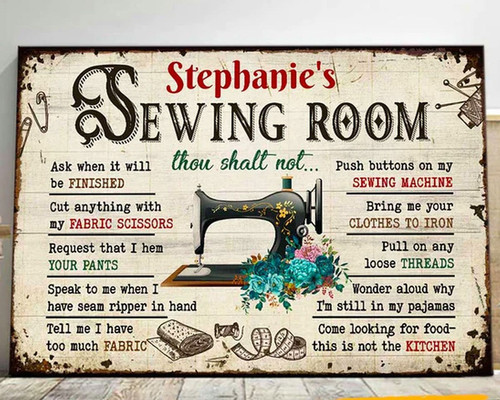 Your Personalized Sewing Sanctuary Vintage Tin Sign - USA Decor - Personalize Wall Art