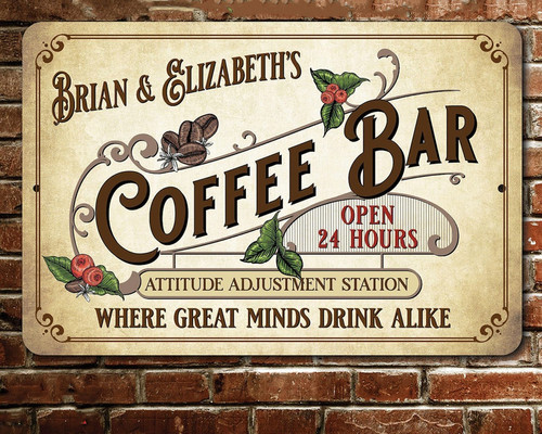 Brewed Just For You: Personalized Coffee Bar Vintage Metal Sign - Personalize Wall Art