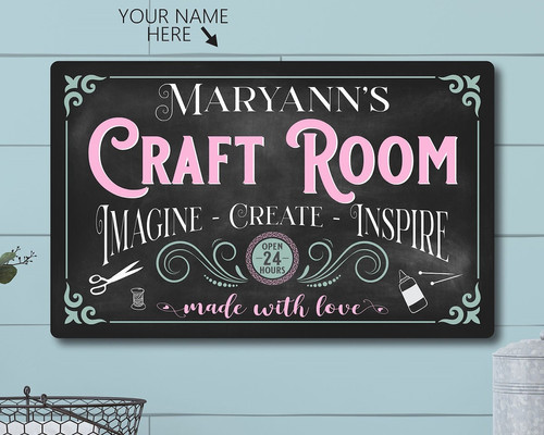 Crafting Bliss! Custom Vintage Tin Sign for Your Creative Space - Personalize Wall Art