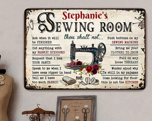My Happy Place Sewing Room Vintage Tin Sign - Custom USA Decor - Personalize Wall Art
