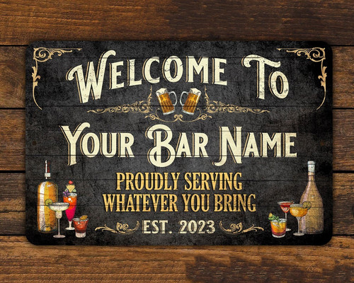 Own Your Pub! Personalized Indoor/Outdoor Retro Tin Bar Sign - Personalize Wall Art