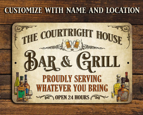 Personalized Vintage Metal Sign for Your Bar and Grill Oasis - Personalize Wall Art