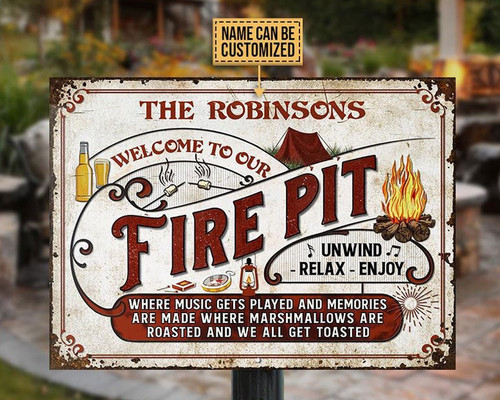 Vintage Tin Sign: Personalized Fire Pit & Campfire Metal Decor - Personalize Wall Art
