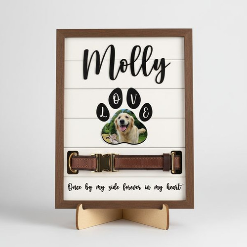 Wood Sign - Dog Collar Display & Personalized Photo Memorial - Personalize Wall Art