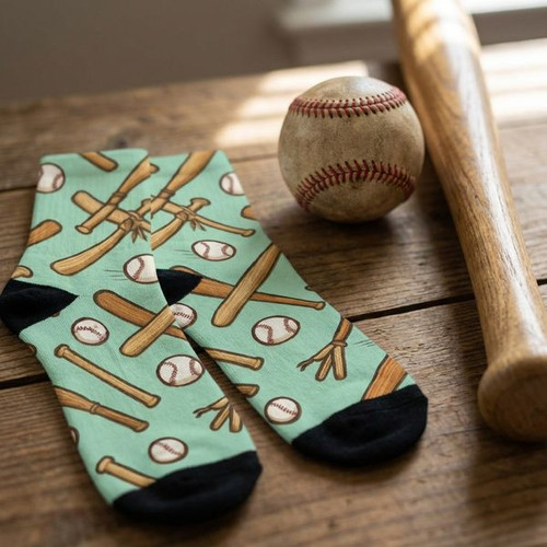 Recycled Baseball Bats and Balls 3D Crew Socks - Sportilla