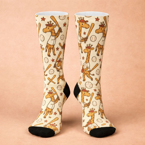 Giraffe Baseball 3D Crew Socks Quirky Gift for Sports Lovers - Sportilla