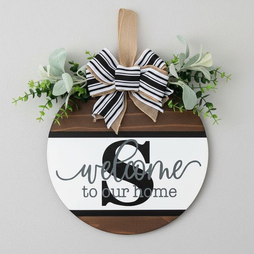 Custom Initial Family Round Wood Sign, Farmhouse Style Decor - Personalize Wall Art