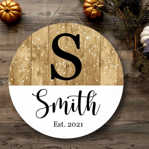 Custom Last Name Family Round Wood Sign, Rustic Home Accent - Personalize Wall Art