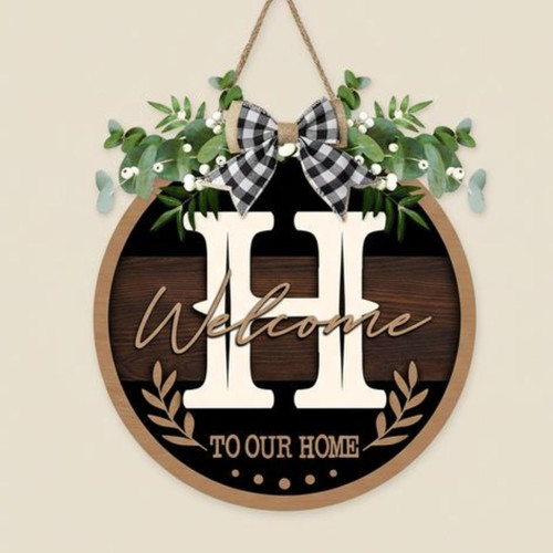 Letter Monogram Family Round Wood Sign, Personalized Initial Decor - Personalize Wall Art