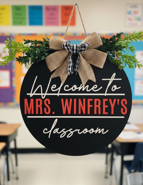 A Warm Welcome Awaits Custom Teacher Round Wood Sign Gift - Personalize Wall Art
