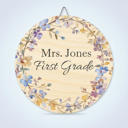 Bloom with Joy Floral Teacher Round Wood Sign Classroom Decor - Personalize Wall Art