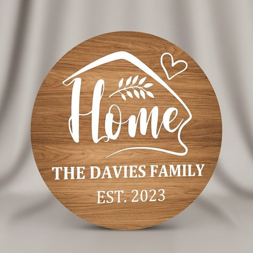 Custom Round Wood Family Sign, New Home Housewarming Gift Decor - Personalize Wall Art
