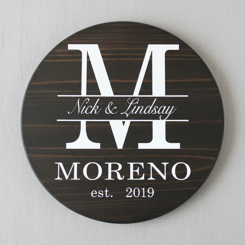 Established Family Monogram Unique Wedding Round Wood Sign Gift - Personalize Wall Art