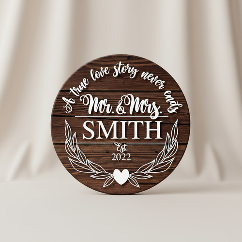 Forever Mr and Mrs Custom Monogram Wedding Round Wood Sign - Personalize Wall Art