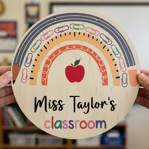 Inspire Learning Teacher Round Wood Sign Custom Classroom Decor - Personalize Wall Art