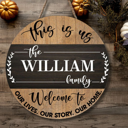 Our Family Story Round Wood Sign, Personalized Home Wall Art - Personalize Wall Art