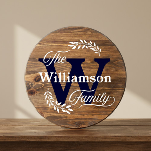 Personalized Family Monogram Round Wood Sign, Home Wall Decor - Personalize Wall Art