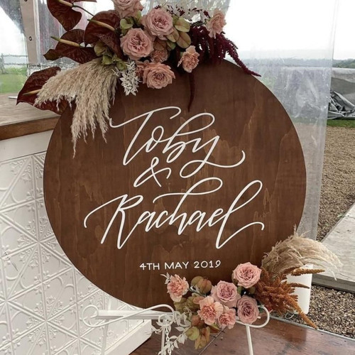 Rustic Wedding Round Wood Sign Custom Couple Names Ceremony Decor - Personalize Wall Art