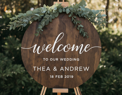 Timber Wedding Round Wood Sign Elegant Welcome and Ceremony Decor - Personalize Wall Art