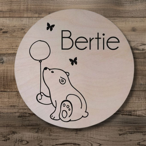 Adorable Bear Nursery Round Wood Sign Custom Name Wall Art - Personalize Wall Art