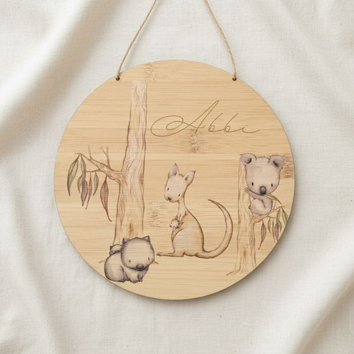 Aussie Animal Round Wood Sign A Cherished Nursery Gift - Personalize Wall Art