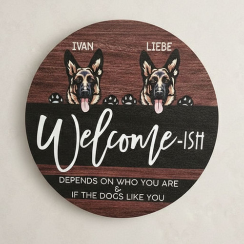 Bark and Welcome Unique Animal Round Wood Sign for Pet Lovers - Personalize Wall Art