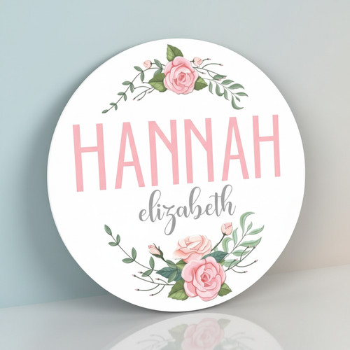 Blossoming Dreams Floral Custom Nursery Round Wood Sign - Personalize Wall Art