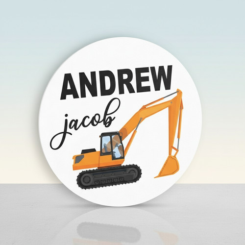 Build His Dreams Digger Truck Nursery Round Wood Sign - Personalize Wall Art