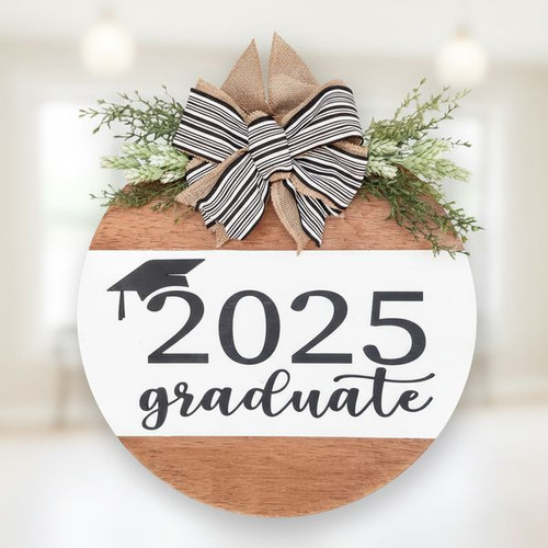 Celebrate Your Grad Custom Graduation Round Wood Sign Door Hanger - Personalize Wall Art