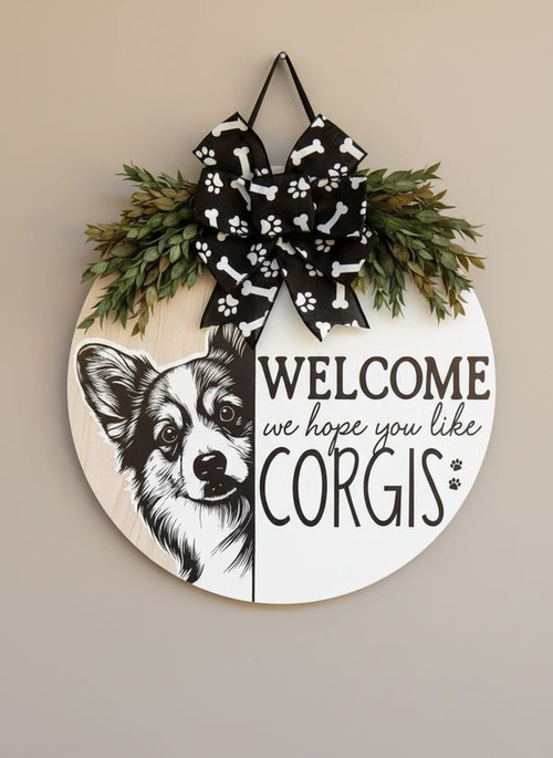 Heartfelt Corgi Welcome Personalized Animal Round Wood Sign - Personalize Wall Art