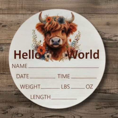 Highland Cow Keepsake Your Custom Nursery Round Wood Sign - Personalize Wall Art