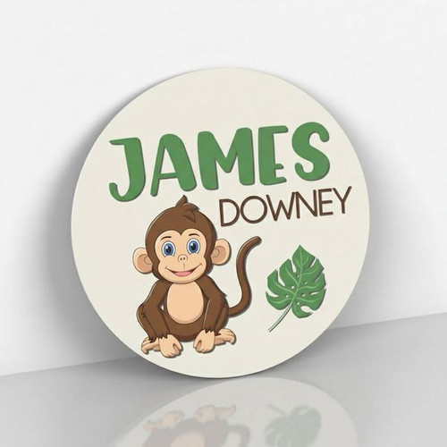 Monkey Jungle Adventure Custom Nursery Round Wood Sign - Personalize Wall Art