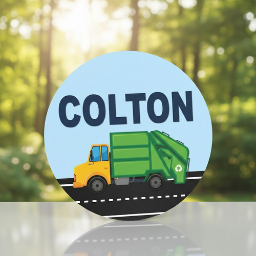 Nursery Round Wood Sign Garbage Truck Fun for Boys Bedrooms - Personalize Wall Art