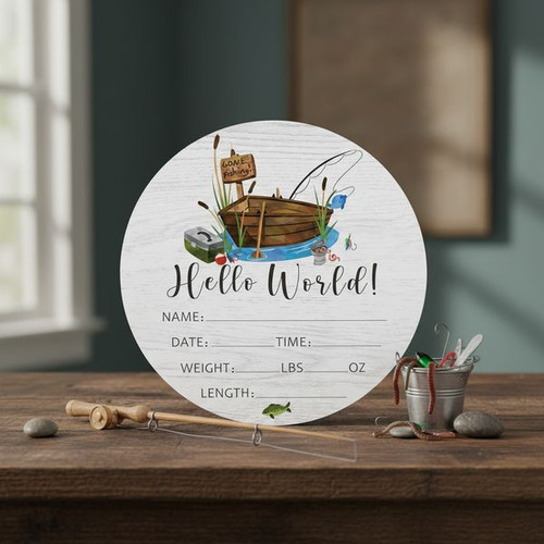 Our Greatest Catch Fishing Theme Nursery Round Wood Sign - Personalize Wall Art