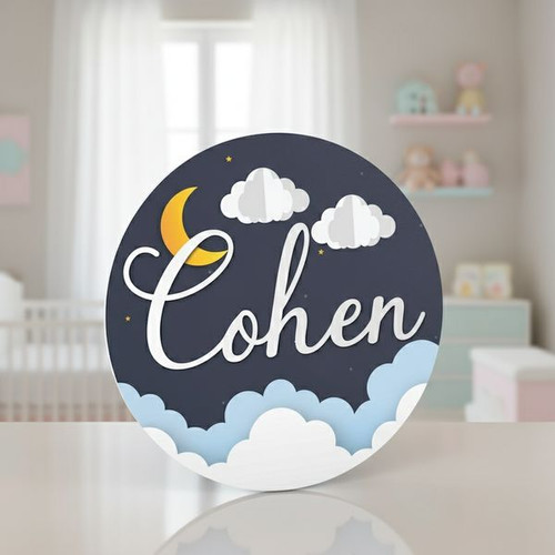 Starry Night Sky Personalized Nursery Round Wood Sign - Personalize Wall Art
