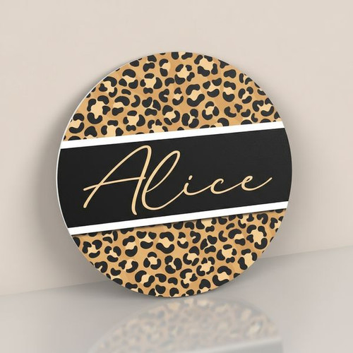 Wild and Stylish Cheetah Print Nursery Round Wood Sign for Girls - Personalize Wall Art