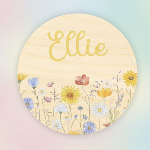 Blooming Petals Custom Floral Round Wood Sign Nursery Decor - Personalize Wall Art