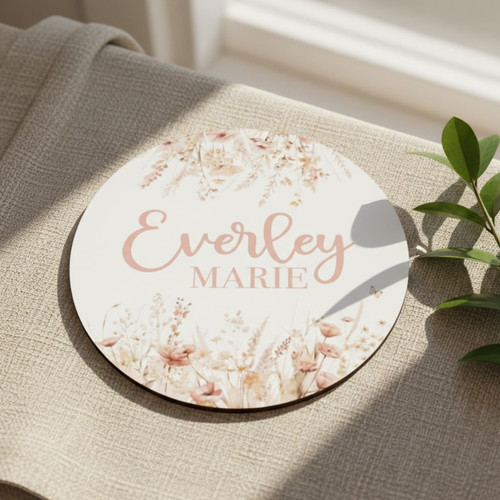 Boho Wildflower Floral Round Wood Sign Personalized Girl Gift - Personalize Wall Art