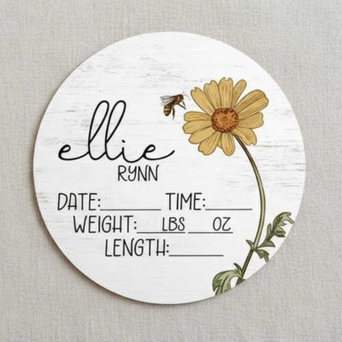 Custom Birth Stats Floral Nursery Round Wood Sign Newborn Arrival - Personalize Wall Art