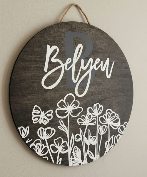 Custom Family Floral Round Wood Sign Personalized Name - Personalize Wall Art