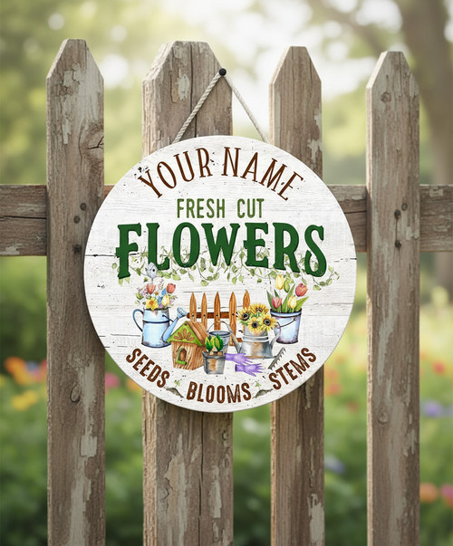 Garden Market Floral Round Wood Sign Custom Farmhouse Decor - Personalize Wall Art